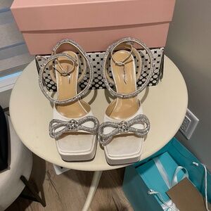 Mach & Mach White Satin Double Bow Platforms